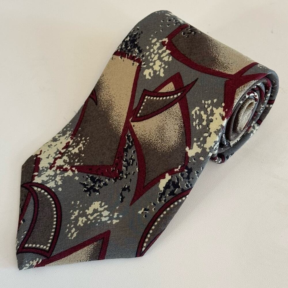 Vintage Christian Dior Monsieur Men's Gray Abstract Adjustable Italian Silk Ties